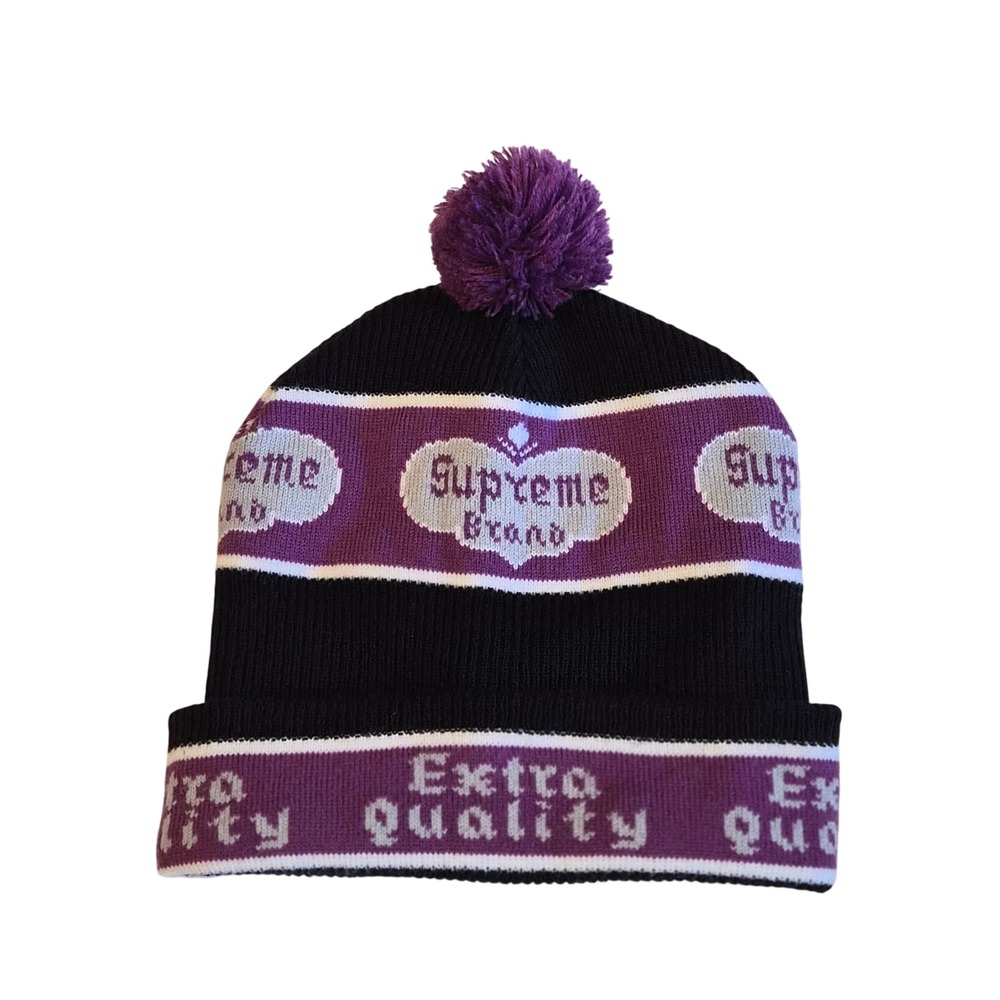 Supreme New York City Extra Quality Heart Beanie Black Purple Pom Hat SUPPTL006